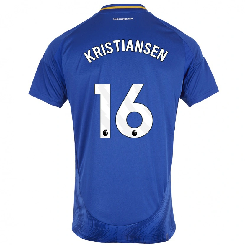 Danxen Uomo Maglia Victor Kristiansen #16 Blu Bianco Kit Gara Home 2024/25 Maglietta