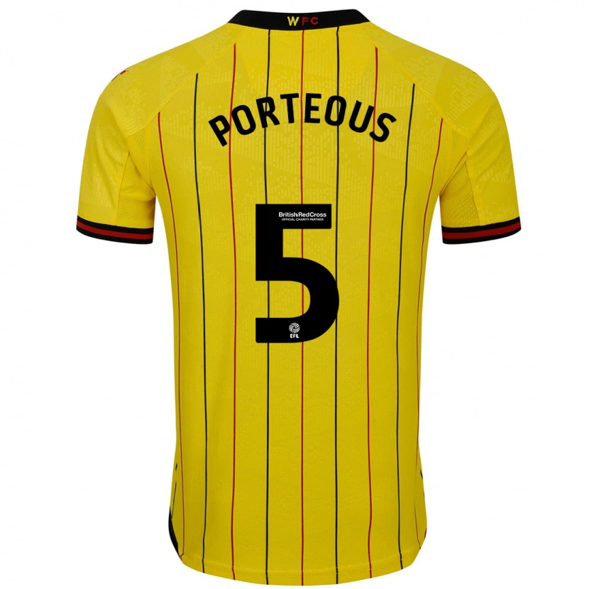 Danxen Uomo Maglia Ryan Porteous #5 Giallo Nero Kit Gara Home 2024/25 Maglietta