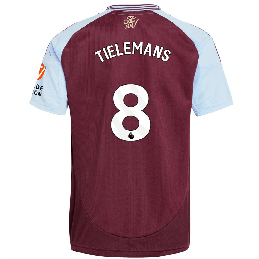 Danxen Uomo Maglia Youri Tielemans #8 Borgogna Azzurro Kit Gara Home 2024/25 Maglietta
