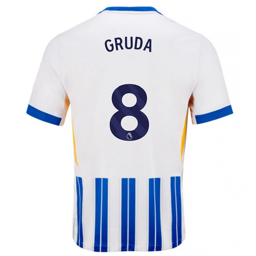 Danxen Uomo Maglia Brajan Gruda #8 Bianco Blu A Righe Kit Gara Home 2024/25 Maglietta