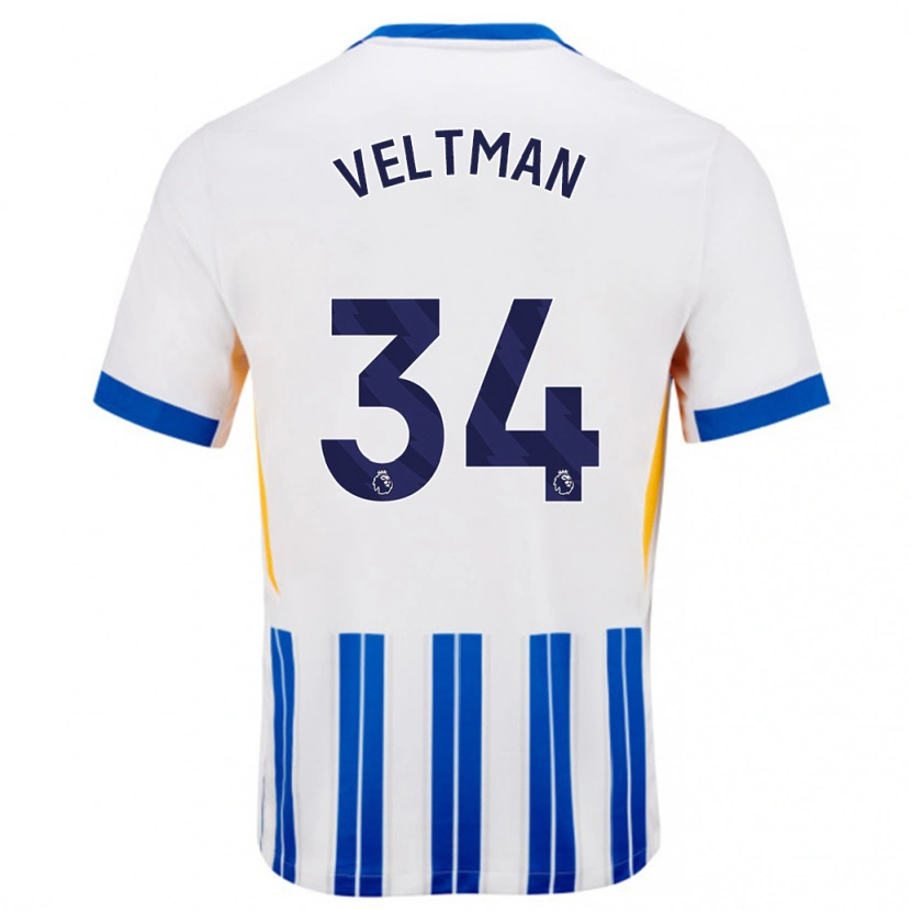 Danxen Uomo Maglia Joël Veltman #34 Bianco Blu A Righe Kit Gara Home 2024/25 Maglietta