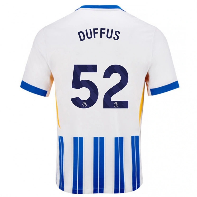 Danxen Uomo Maglia Josh Duffus #52 Bianco Blu A Righe Kit Gara Home 2024/25 Maglietta