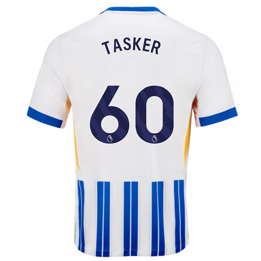 Danxen Uomo Maglia Charlie Tasker #60 Bianco Blu A Righe Kit Gara Home 2024/25 Maglietta