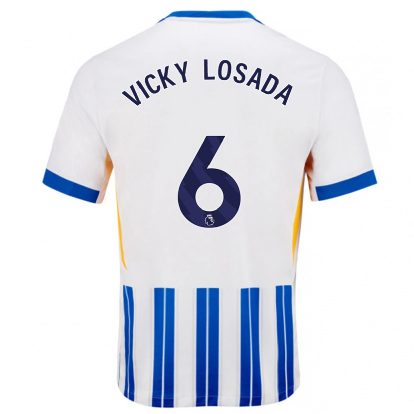 Danxen Uomo Maglia María Victoria Losada Gómez #6 Bianco Blu A Righe Kit Gara Home 2024/25 Maglietta
