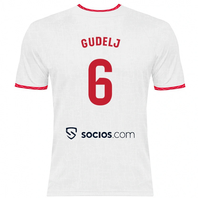 Danxen Uomo Maglia Nemanja Gudelj #6 Bianco Rosso Kit Gara Home 2024/25 Maglietta