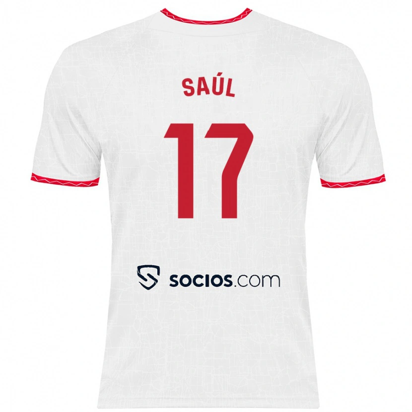 Danxen Uomo Maglia Saúl Ñíguez #17 Bianco Rosso Kit Gara Home 2024/25 Maglietta