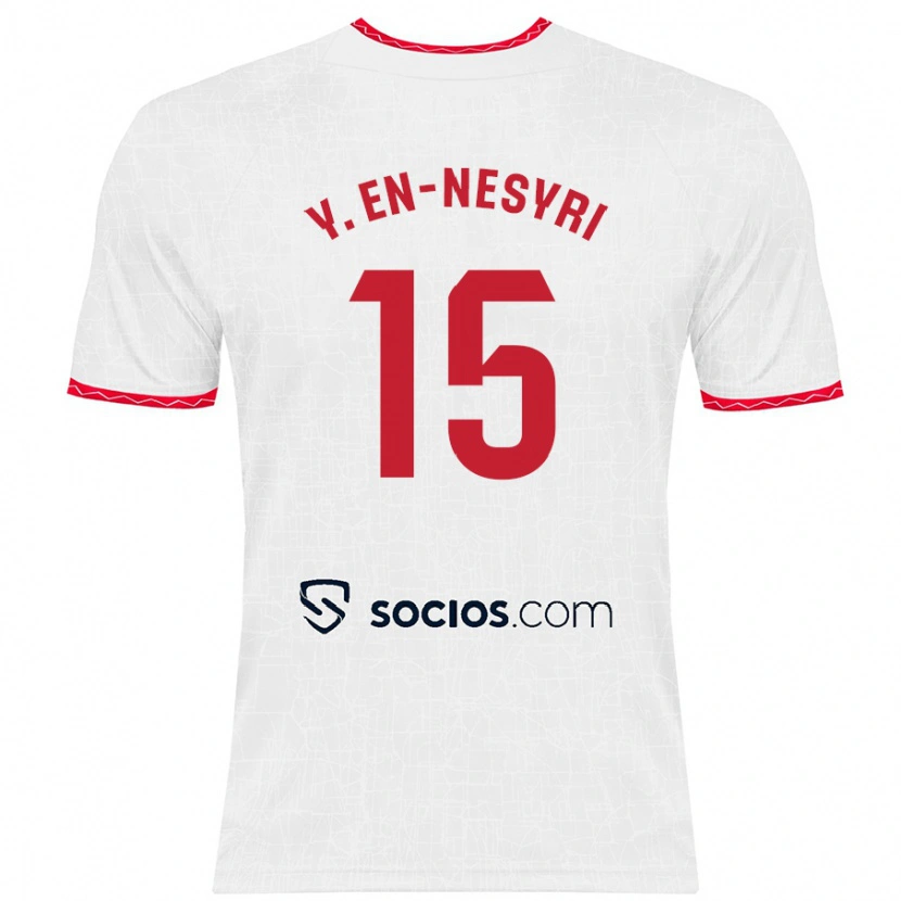Danxen Uomo Maglia Youssef En-Nesyri #15 Bianco Rosso Kit Gara Home 2024/25 Maglietta