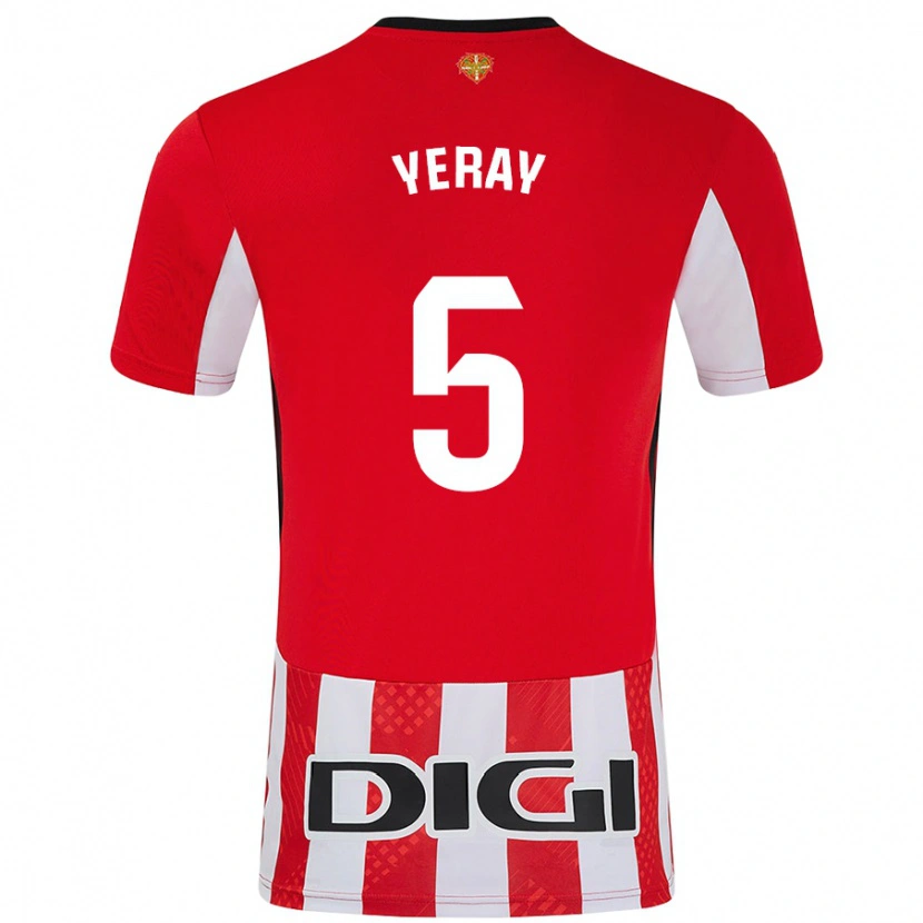 Danxen Uomo Maglia Yeray Álvarez #5 Rosso Bianco Kit Gara Home 2024/25 Maglietta
