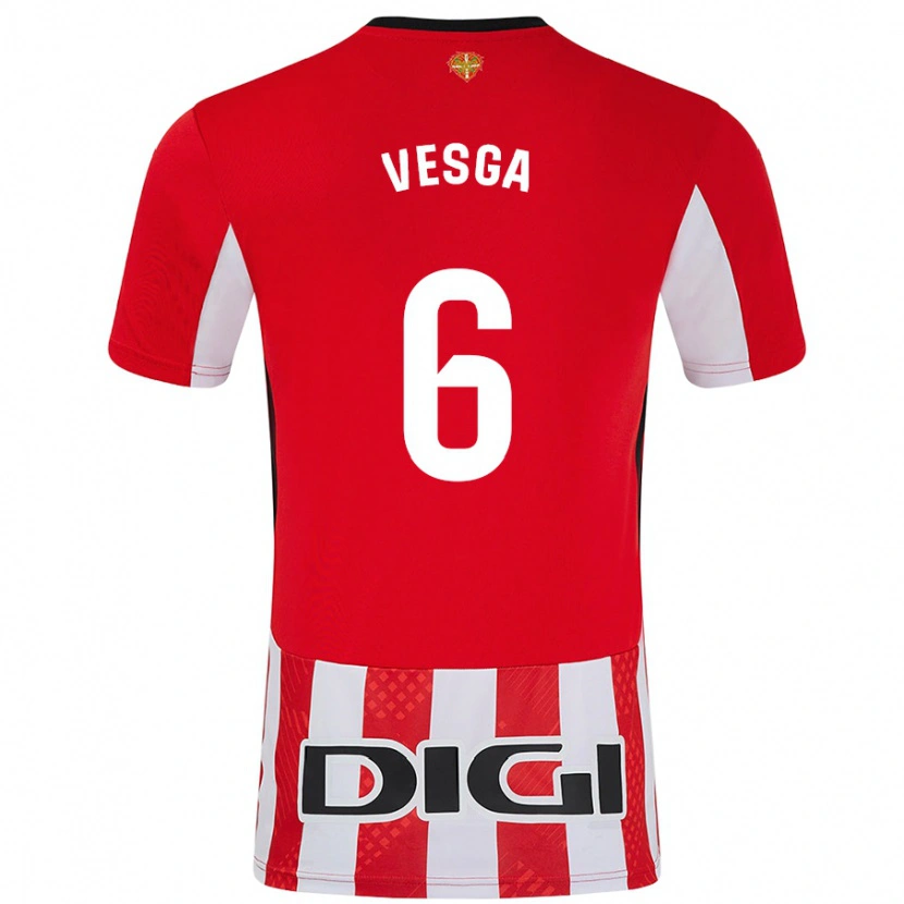 Danxen Uomo Maglia Mikel Vesga #6 Rosso Bianco Kit Gara Home 2024/25 Maglietta