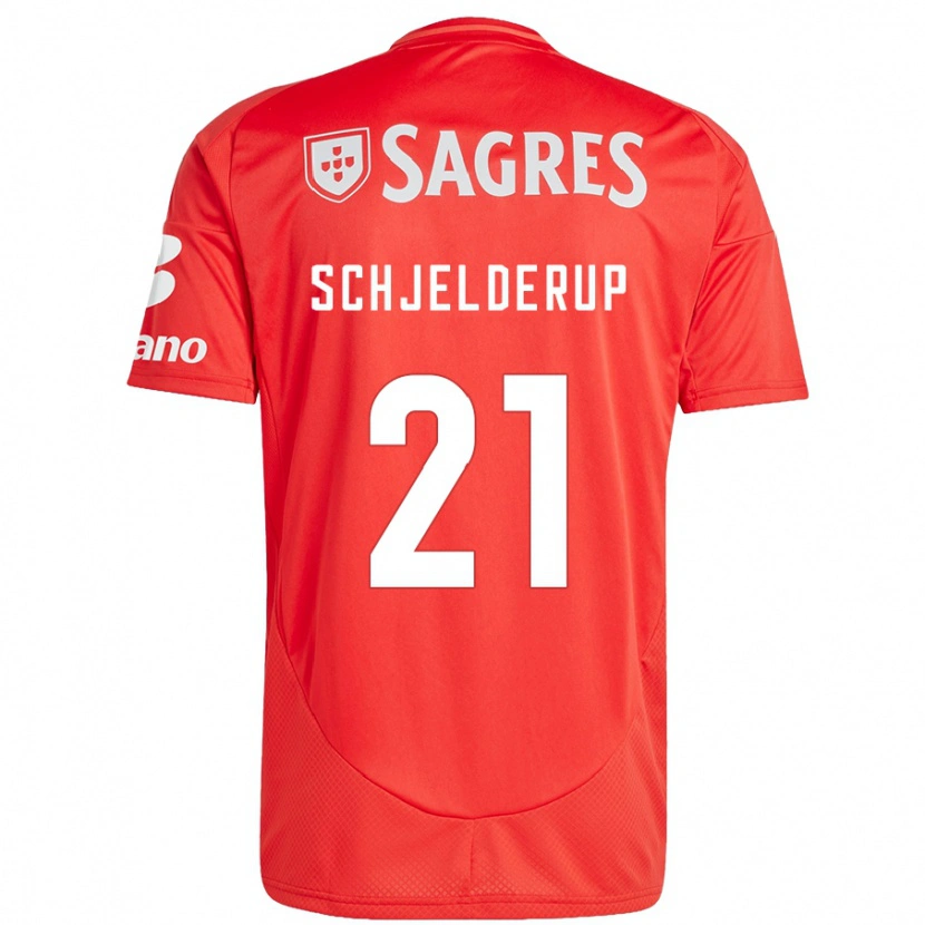 Danxen Uomo Maglia Andreas Schjelderup #21 Rosso Bianco Kit Gara Home 2024/25 Maglietta