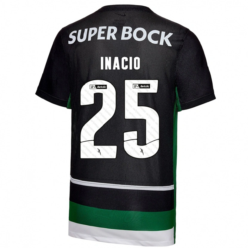 Danxen Uomo Maglia Gonçalo Inácio #25 Nero Bianco Verde Kit Gara Home 2024/25 Maglietta