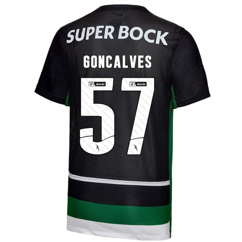Danxen Uomo Maglia Inês Gonçalves #57 Nero Bianco Verde Kit Gara Home 2024/25 Maglietta