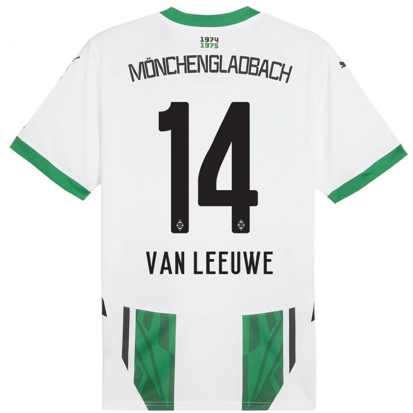 Danxen Uomo Maglia Kyra Van Leeuwe #14 Bianco Verde Kit Gara Home 2024/25 Maglietta