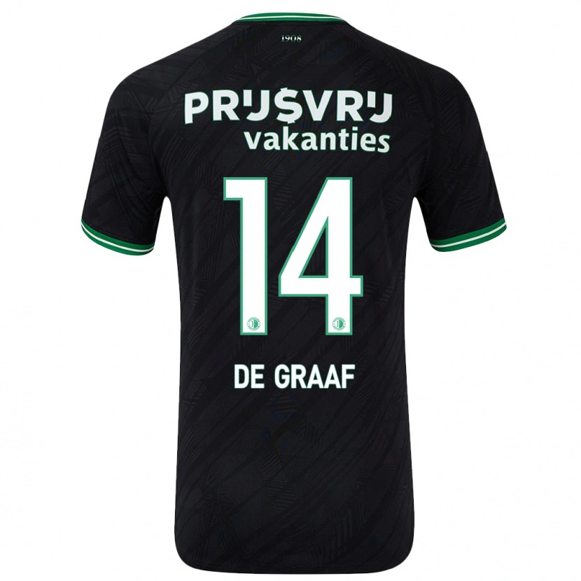 Danxen Uomo Maglia Esmee De Graaf #14 Nero Verde Kit Gara Away 2024/25 Maglietta