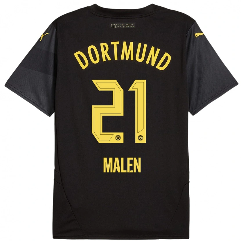 Danxen Uomo Maglia Donyell Malen #21 Nero Giallo Kit Gara Away 2024/25 Maglietta