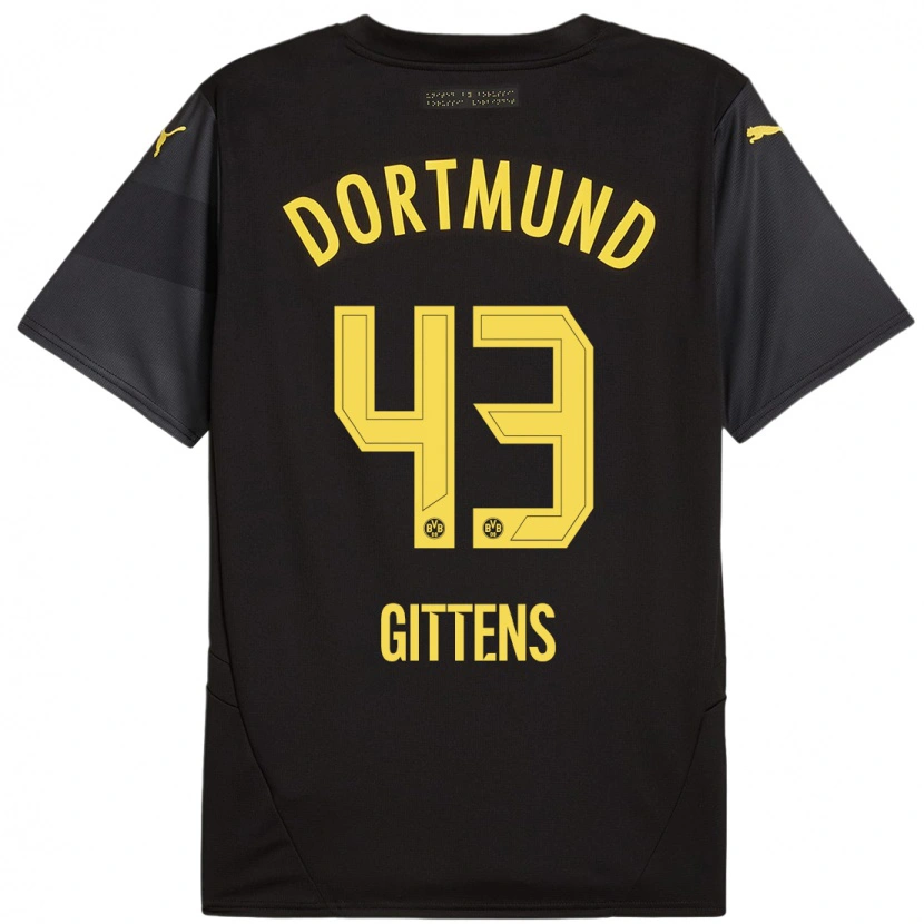 Danxen Uomo Maglia Jamie Gittens #43 Nero Giallo Kit Gara Away 2024/25 Maglietta
