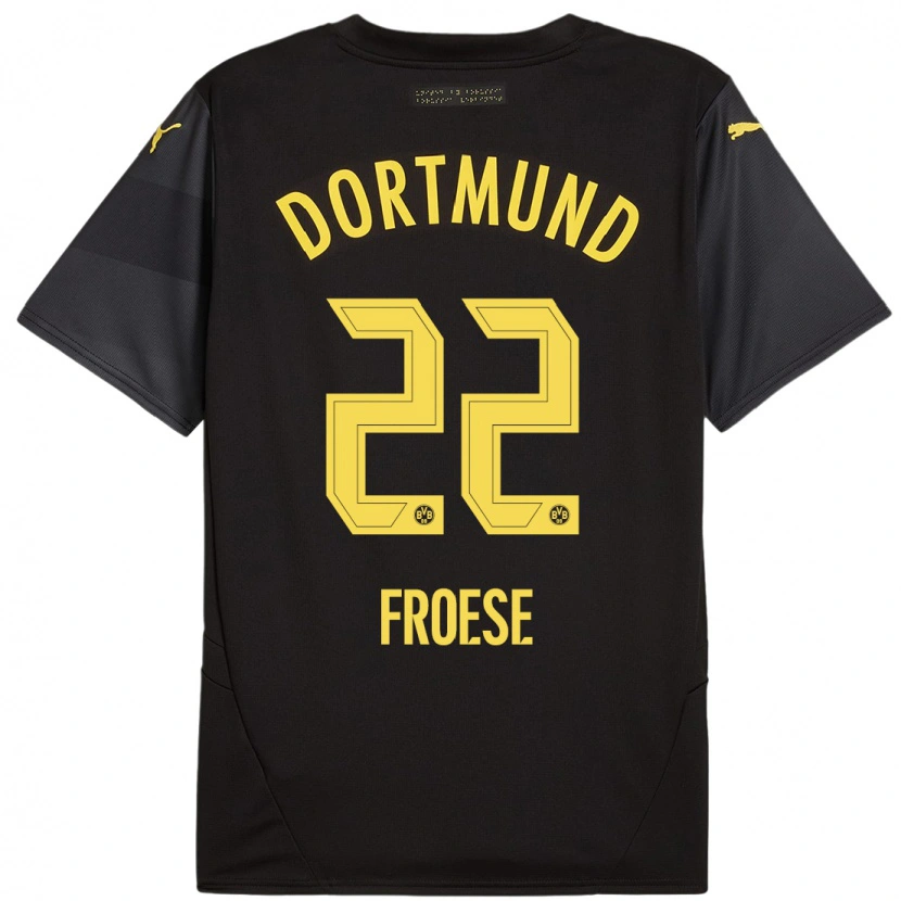Danxen Uomo Maglia Julien Froese #22 Nero Giallo Kit Gara Away 2024/25 Maglietta
