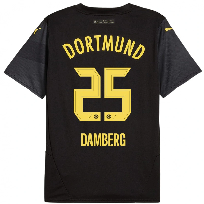 Danxen Uomo Maglia Niclas Damberg #25 Nero Giallo Kit Gara Away 2024/25 Maglietta