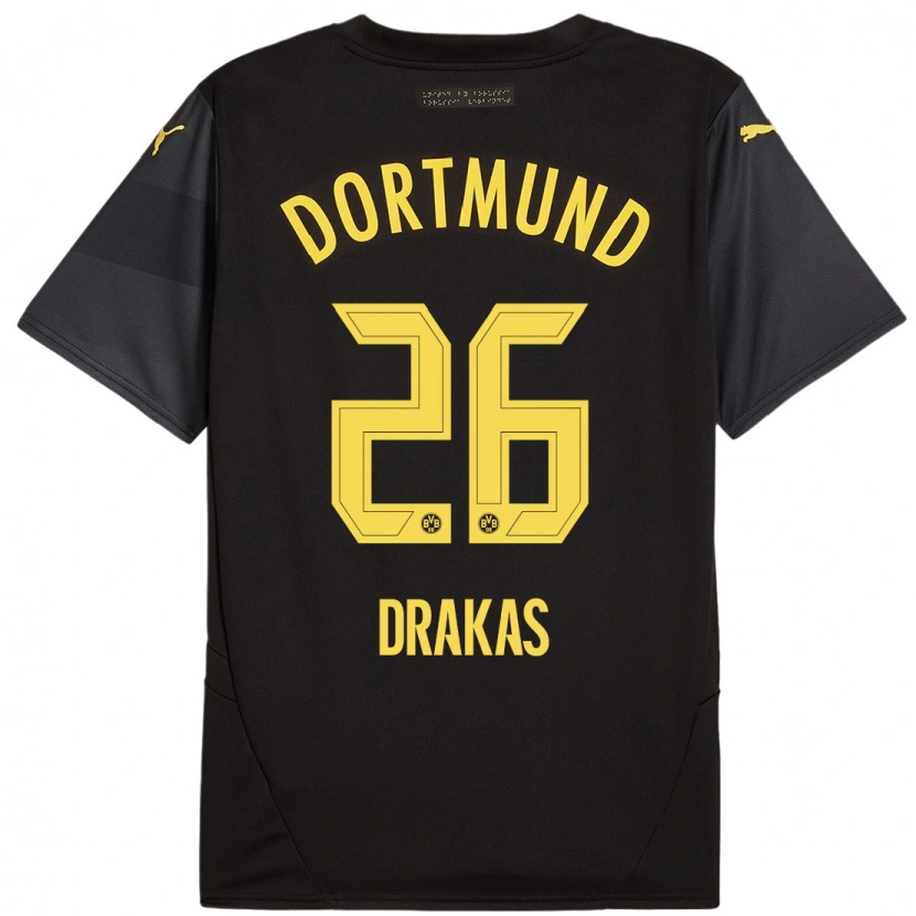 Danxen Uomo Maglia Babis Drakas #26 Nero Giallo Kit Gara Away 2024/25 Maglietta