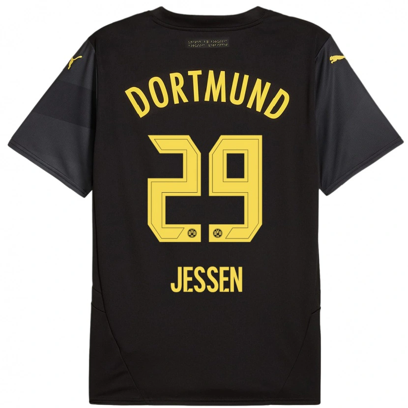 Danxen Uomo Maglia Niklas Jessen #29 Nero Giallo Kit Gara Away 2024/25 Maglietta