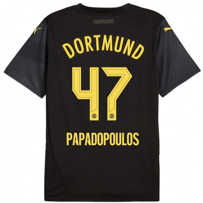 Danxen Uomo Maglia Antonios Papadopoulos #47 Nero Giallo Kit Gara Away 2024/25 Maglietta