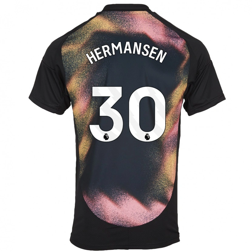 Danxen Uomo Maglia Mads Hermansen #30 Nero Bianco Kit Gara Away 2024/25 Maglietta