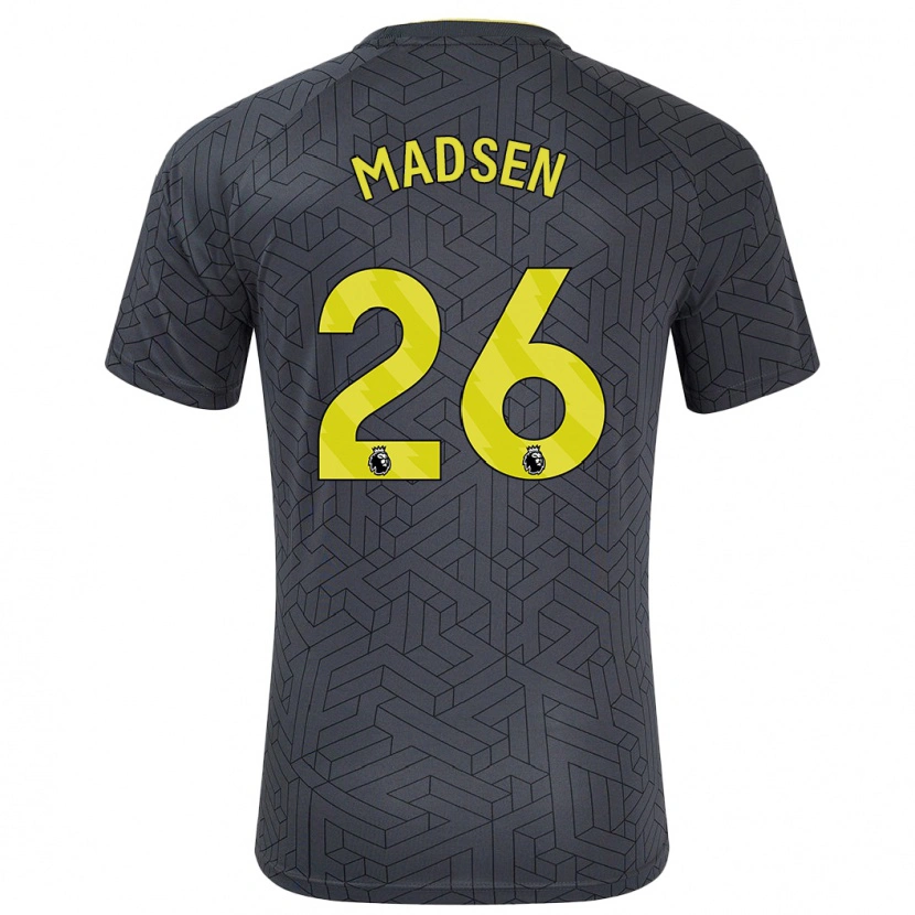 Danxen Uomo Maglia Rikke Madsen #26 Nero Giallo Kit Gara Away 2024/25 Maglietta