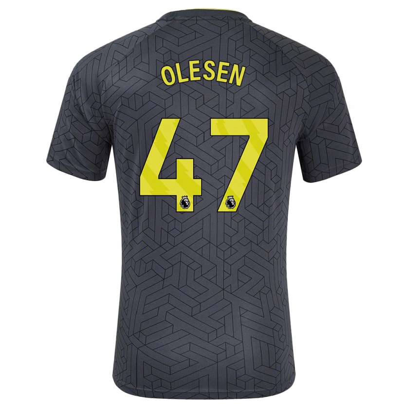 Danxen Uomo Maglia Karoline Olesen #47 Nero Giallo Kit Gara Away 2024/25 Maglietta