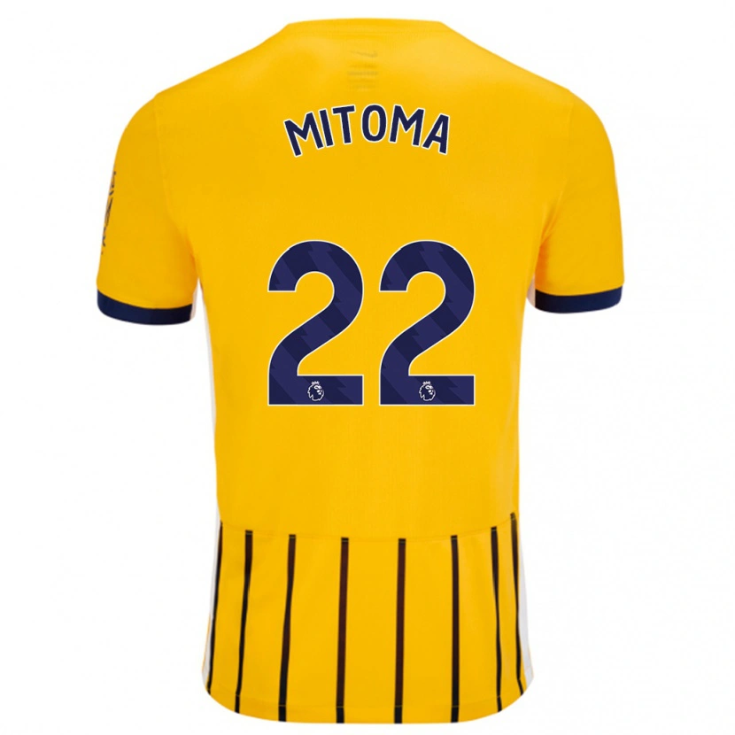 Danxen Uomo Maglia Kaoru Mitoma #22 Oro Blu A Righe Sottili Kit Gara Away 2024/25 Maglietta
