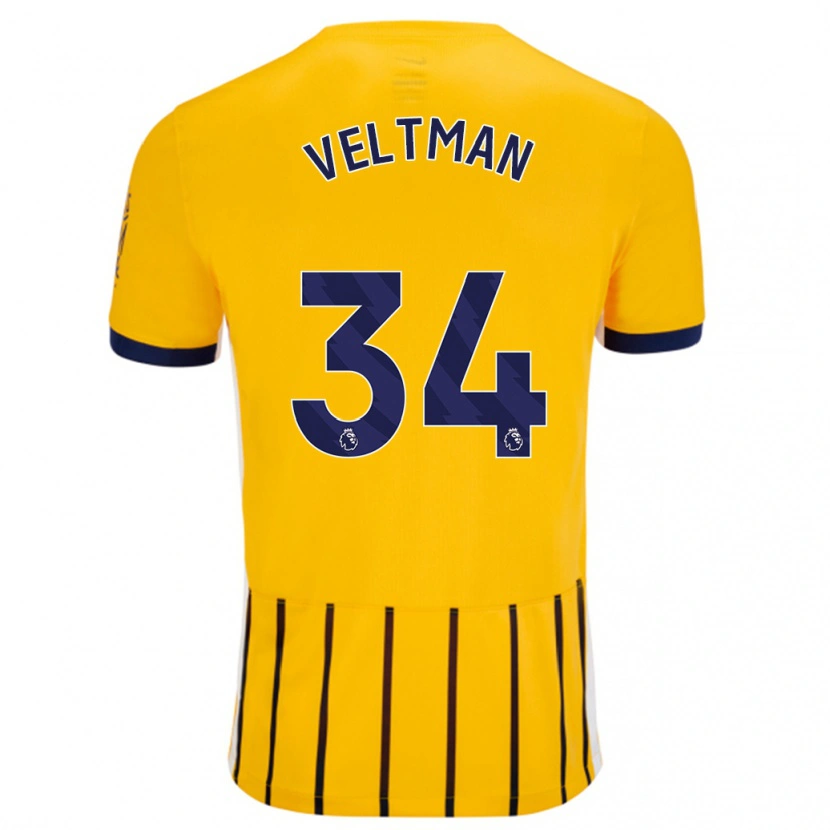 Danxen Uomo Maglia Joël Veltman #34 Oro Blu A Righe Sottili Kit Gara Away 2024/25 Maglietta