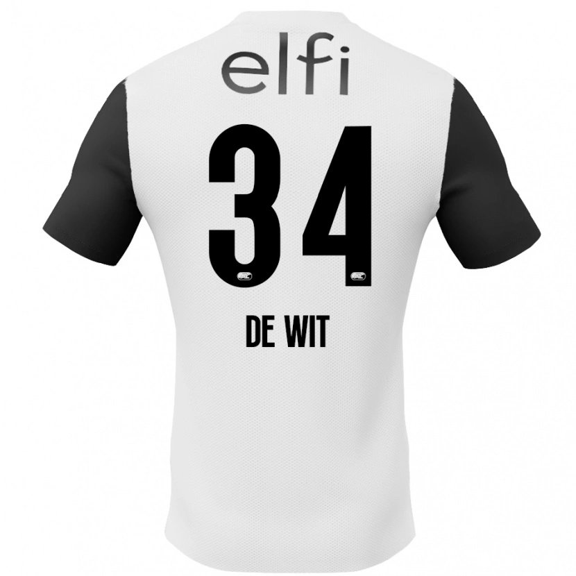 Danxen Uomo Maglia Mees De Wit #34 Bianco Nero Kit Gara Away 2024/25 Maglietta