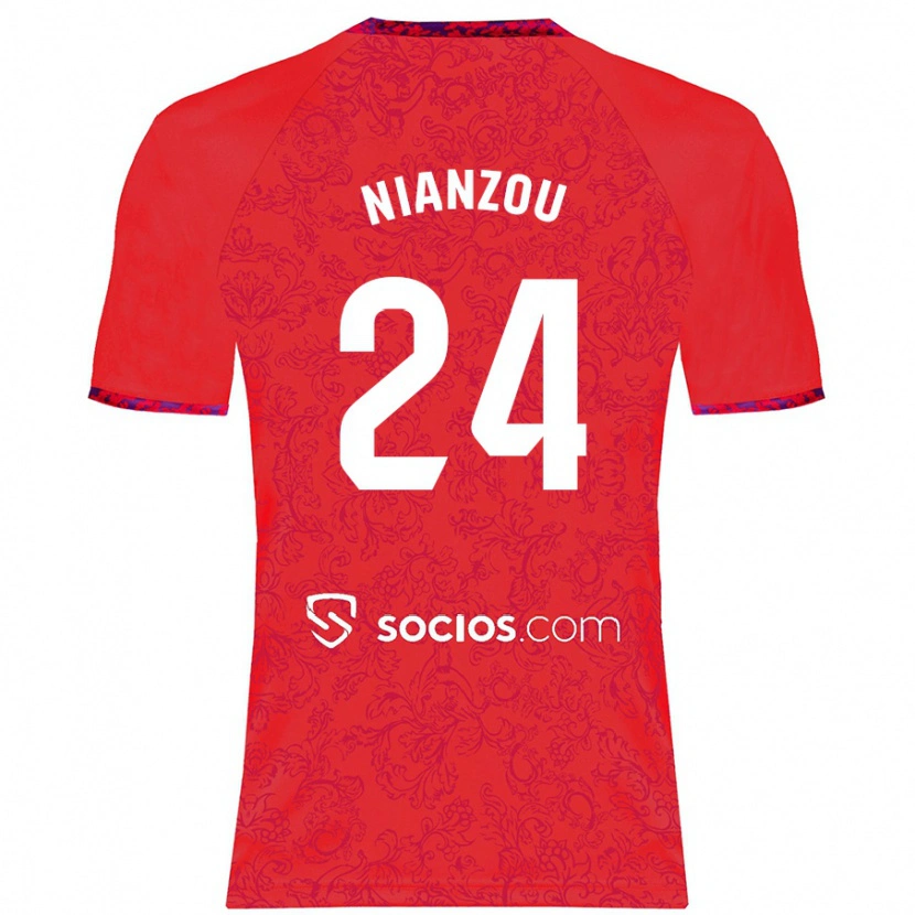 Danxen Uomo Maglia Tanguy Nianzou #24 Rosso Kit Gara Away 2024/25 Maglietta