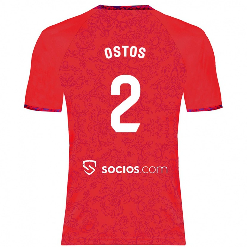 Danxen Uomo Maglia Fran Ostos #2 Rosso Kit Gara Away 2024/25 Maglietta