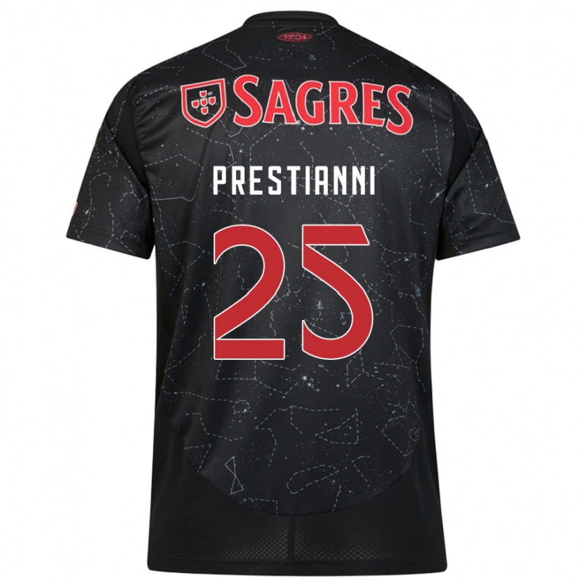 Danxen Uomo Maglia Gianluca Prestianni #25 Nero Rosso Kit Gara Away 2024/25 Maglietta