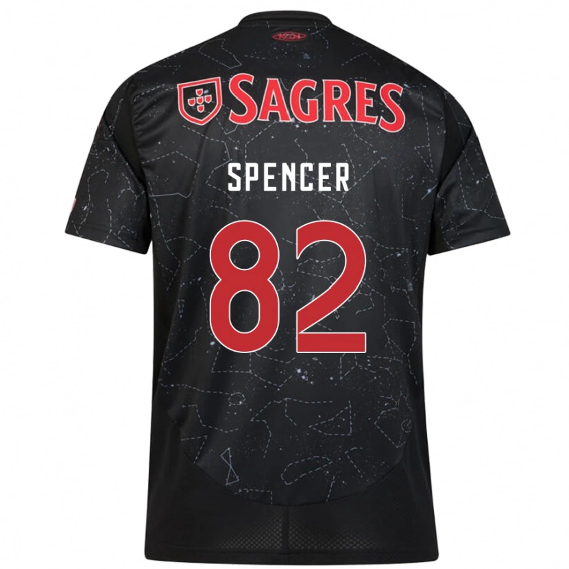 Danxen Uomo Maglia Diogo Spencer #82 Nero Rosso Kit Gara Away 2024/25 Maglietta