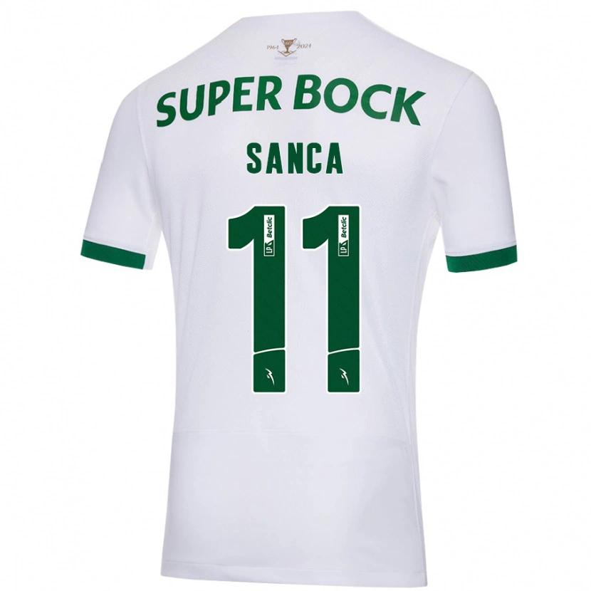 Danxen Uomo Maglia Pedro Sanca #11 Bianco Verde Kit Gara Away 2024/25 Maglietta