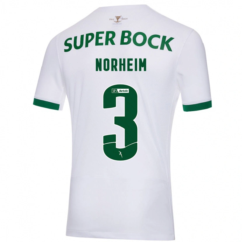 Danxen Uomo Maglia Andrea Norheim #3 Bianco Verde Kit Gara Away 2024/25 Maglietta