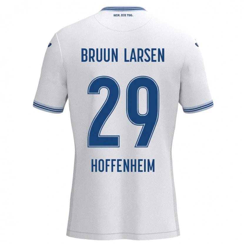 Danxen Uomo Maglia Jacob Bruun Larsen #29 Bianco Blu Kit Gara Away 2024/25 Maglietta