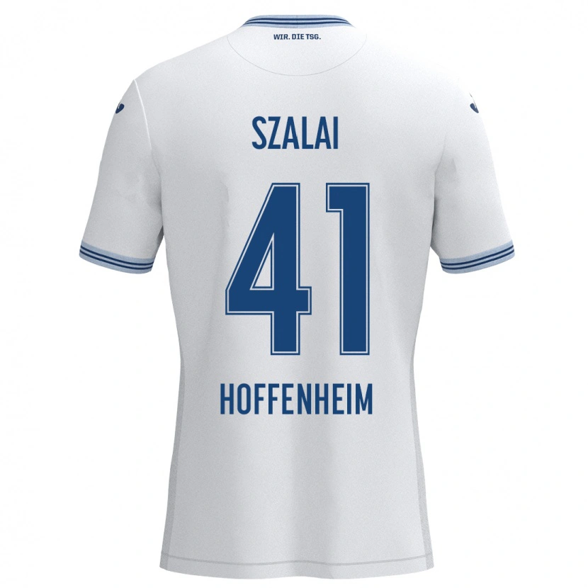 Danxen Uomo Maglia Attila Szalai #41 Bianco Blu Kit Gara Away 2024/25 Maglietta