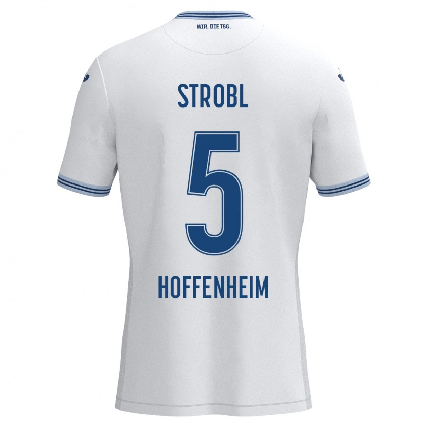 Danxen Uomo Maglia Lars Strobl #5 Bianco Blu Kit Gara Away 2024/25 Maglietta