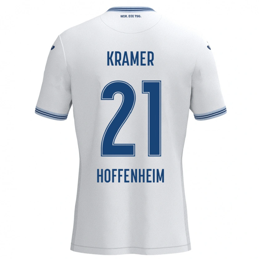 Danxen Uomo Maglia Emil Kramer #21 Bianco Blu Kit Gara Away 2024/25 Maglietta