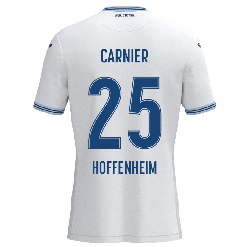 Danxen Uomo Maglia Alekseï Carnier #25 Bianco Blu Kit Gara Away 2024/25 Maglietta