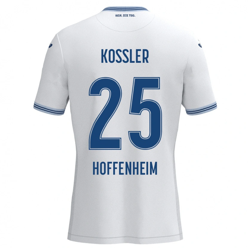 Danxen Uomo Maglia Melissa Kössler #25 Bianco Blu Kit Gara Away 2024/25 Maglietta