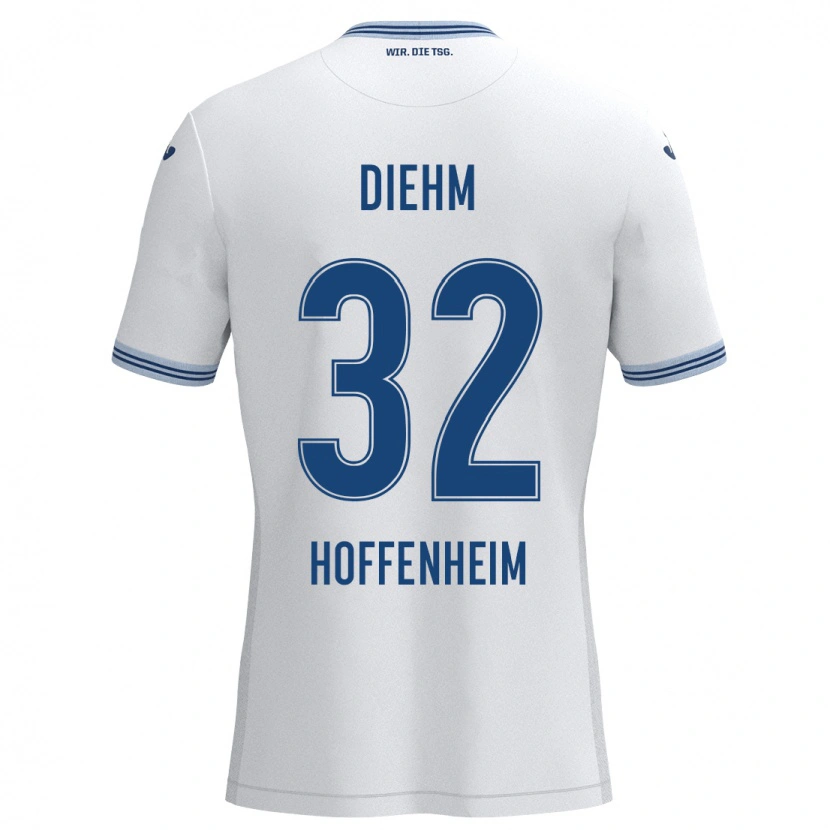 Danxen Uomo Maglia Vanessa Diehm #32 Bianco Blu Kit Gara Away 2024/25 Maglietta
