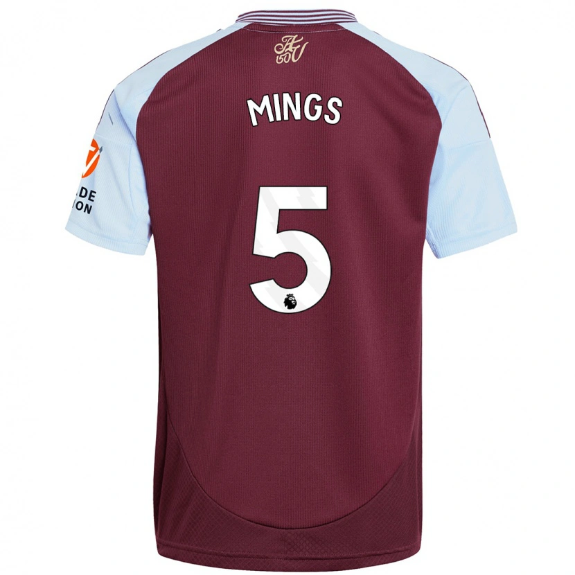 Danxen Donna Maglia Tyrone Mings #5 Borgogna Azzurro Kit Gara Home 2024/25 Maglietta