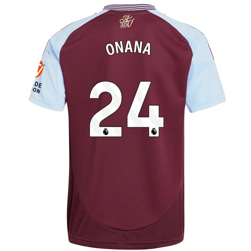 Danxen Donna Maglia Amadou Onana #24 Borgogna Azzurro Kit Gara Home 2024/25 Maglietta