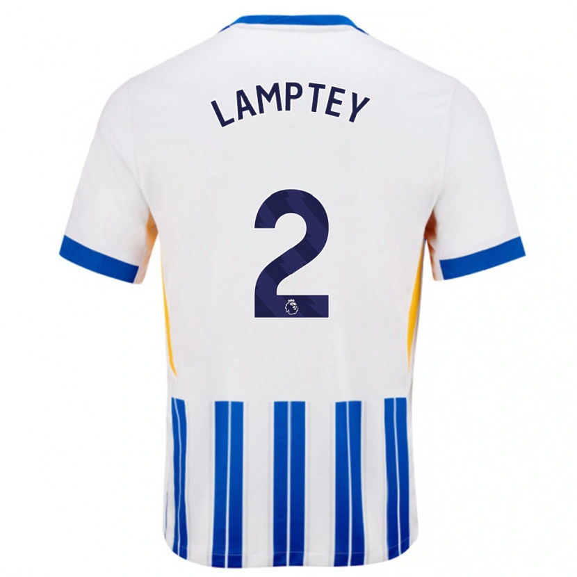 Danxen Donna Maglia Tariq Lamptey #2 Bianco Blu A Righe Kit Gara Home 2024/25 Maglietta