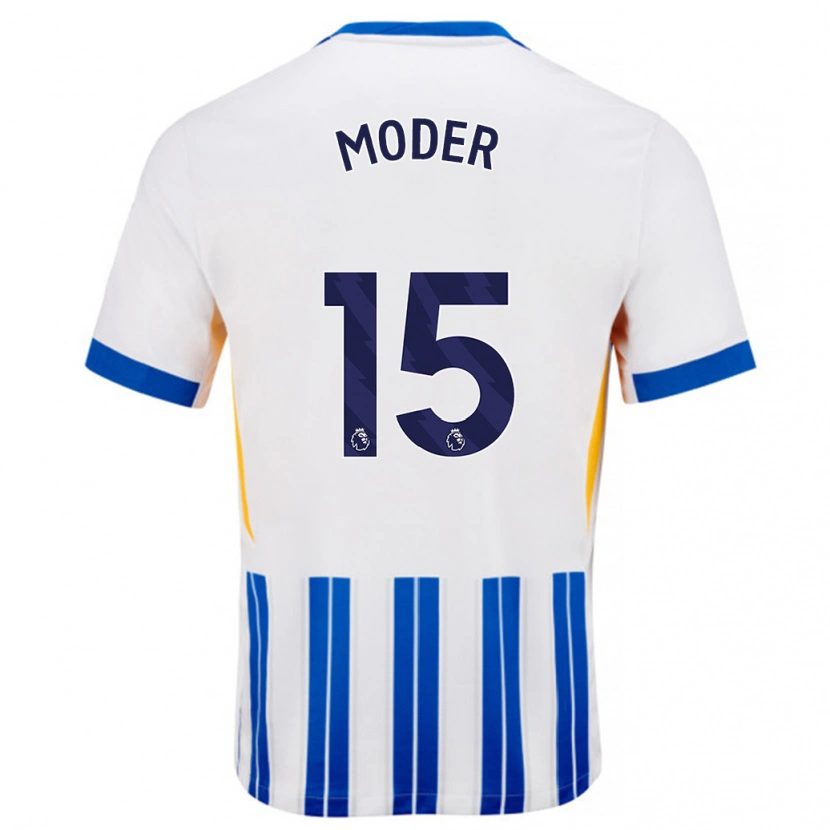Danxen Donna Maglia Jakub Moder #15 Bianco Blu A Righe Kit Gara Home 2024/25 Maglietta