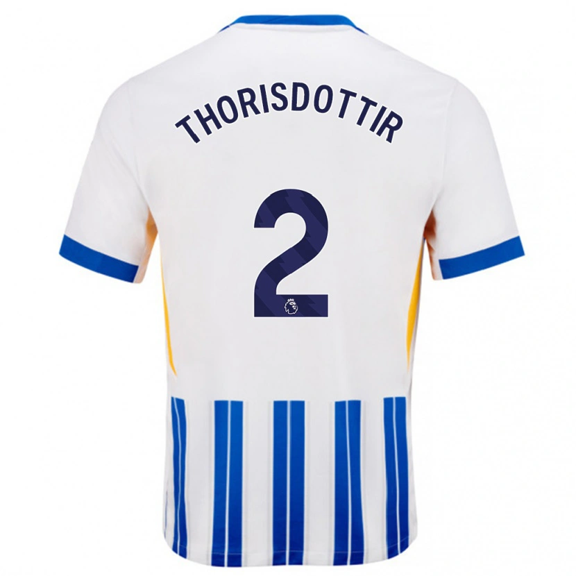Danxen Donna Maglia Maria Thorisdottir #2 Bianco Blu A Righe Kit Gara Home 2024/25 Maglietta