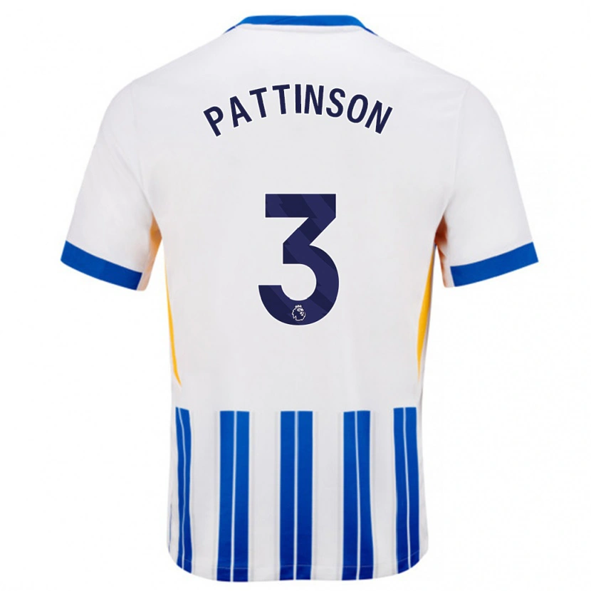Danxen Donna Maglia Poppy Pattinson #3 Bianco Blu A Righe Kit Gara Home 2024/25 Maglietta